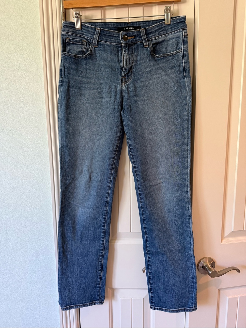 J Brand Straight Leg Jeans in Medium Wash Blue